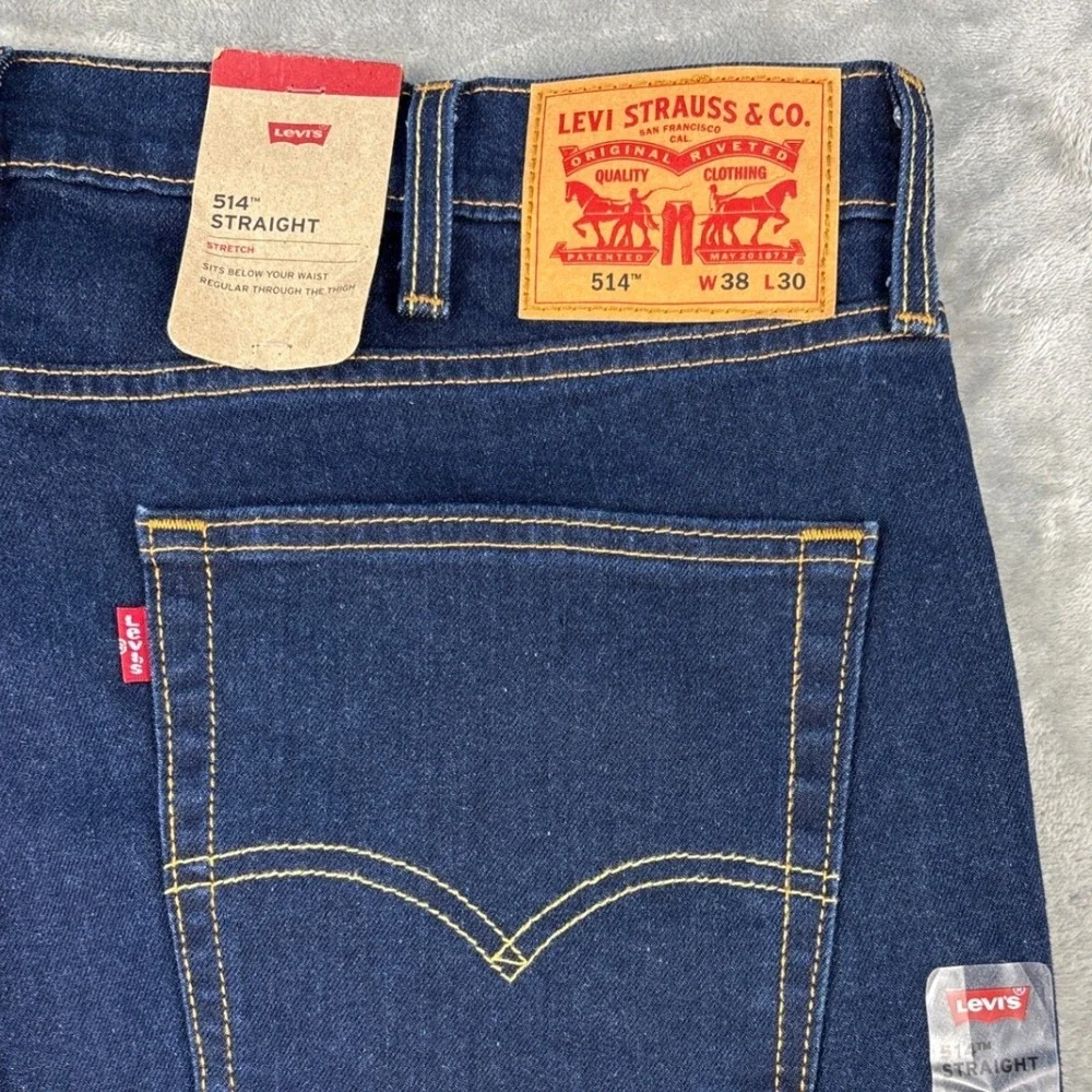 Levi's Jeans Mens 38x30 514 Straight Dark Wash Indigo Stretch Denim NEW